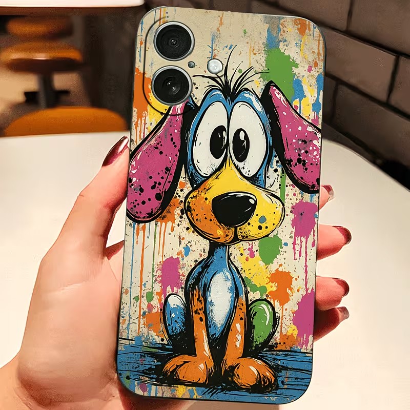 Mini Pc Case - 落書きカラーの子犬柄TPUスマホケース iPhone 17 16 15 14