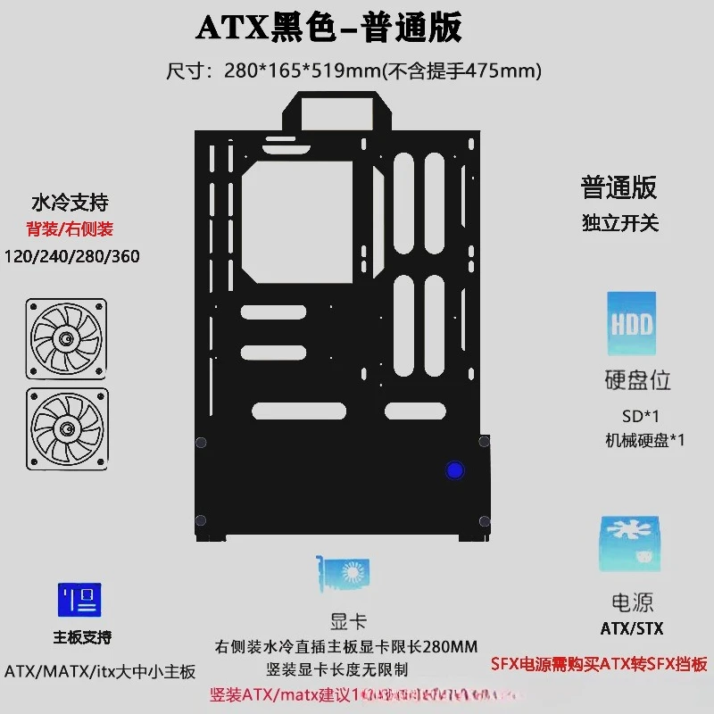 オープンシャーシ240/360水冷空冷ATX/MATXラック - Atx Case のレビューと価格