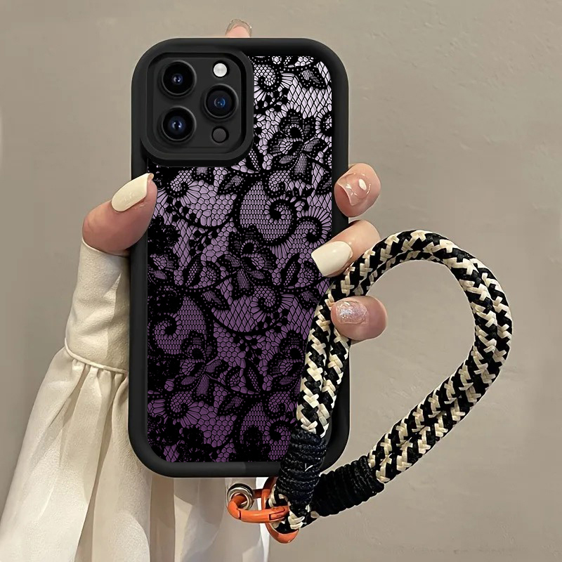 ブラックパープルレースハングストラップ付きiPhoneケース - Matte Pc Case のレビューと価格