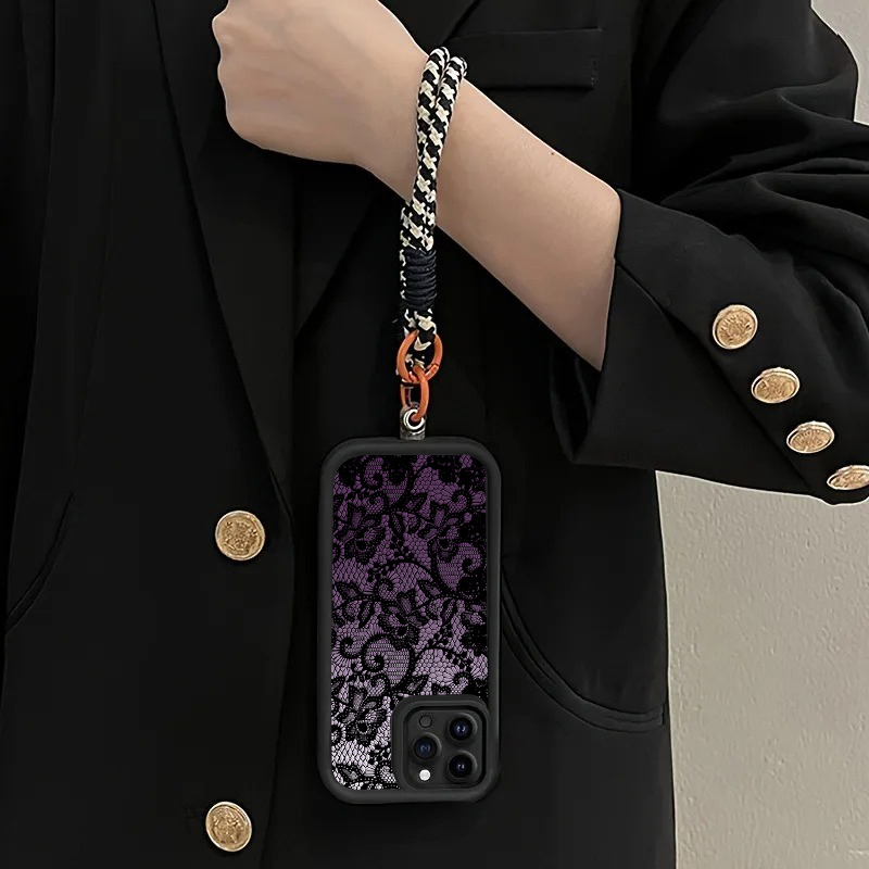 ブラックパープルレースハングストラップ付きiPhoneケース - Matte Pc Case のレビューと価格