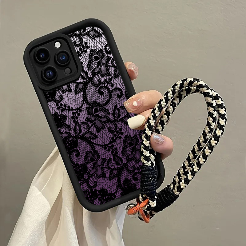 ブラックパープルレースハングストラップ付きiPhoneケース - Matte Pc Case のレビューと価格