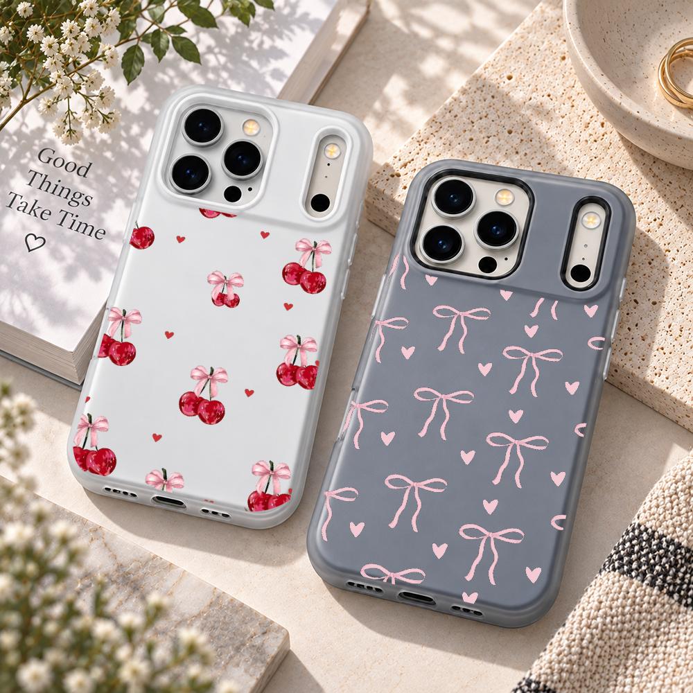 かわいいピンクのハート柄のリボンが付いたiPhone用ケース - Matte Pc Case のレビューと価格